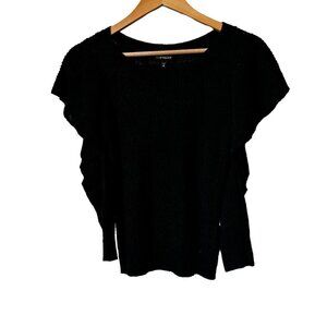 Express NWT Black Knit Slit Sleeves Round Neck Pullover Sweater Size XS